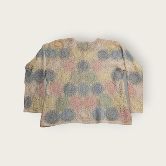 Vintage 90s Shenanigans pastel knit button up cottage grandma cardigan sweater - Picture 2 of 4